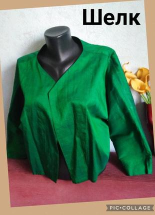 ☑️бронь ручное ткачество, натуральный шелк, чесуча, переливы зеленого! блузка без застежки, накидка.