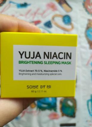 Ночная выравнивающая тон маска для лица осветляющая some by mi yuja niacin brightening sleeping1 фото