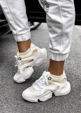 Круті жіночі кросівки в біло-жовтому кольорі (весна-літо-осінь)😍