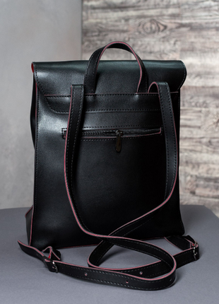 Кожаный городской рюкзак-сумка с петлицей классика 2 цвета6 фото