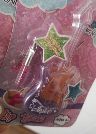 Набор детский блеск для губ (3 блеска + кисточка) набор подарка для девочки magical unicorn4 фото