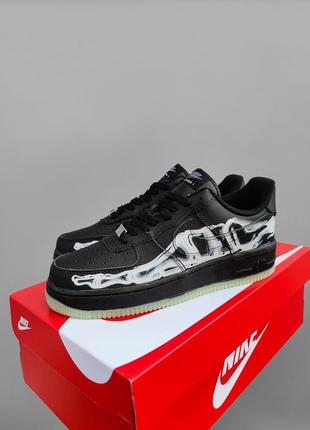 Мужские кожаные кроссовки nike air force 1 low skeleton black #найк