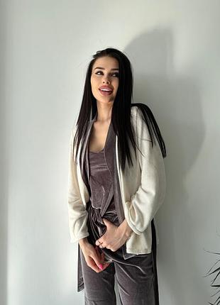 Бархатний комплект трійка . велюровий халат майка штани. плюшевий домашній костюм трійка3 фото