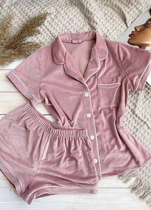 Плюшевий домашній комплект двійка. плюшева піжама сорочка з коротким рукавом та шорти