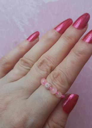 Кольцо бисер нежное украшение бижут бохо перстень hand made ручн розов каблуч этно бусин тренд