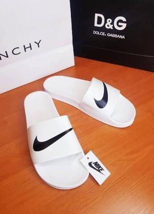 Шльопки літні найк білі nike white новинка шльопанці стильні чоловічі білі найк чоловічі шльопанці nike 42-46 р