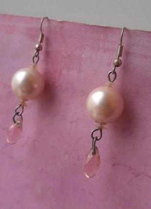 Серьги кульчики нежные бижутерия подвески бохо єтно винтаж этно перлам шар миниат розов капля бусин жемч капля