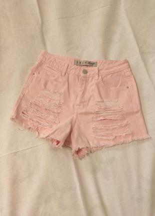 Ніжно рожеві рвані джинсові шорти мом denimco