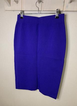 Шикарная синяя юбка по форме вязаная с разрезом 💙3 фото