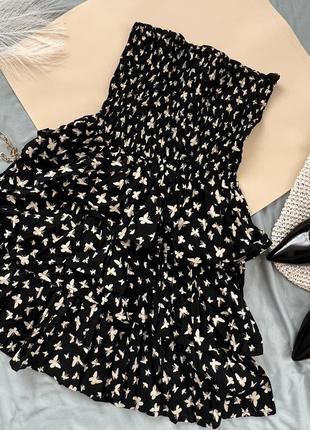 Летнее платье мини платье платье платье с пышной юбкой платья черное2 фото