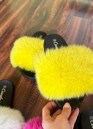 Тапулі з хутром хутряні тапці шльопки з хутром шлепки с мехом