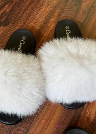 Тапулі з хутром хутряні тапці шльопки з хутром шлепки с мехом