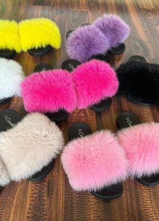Тапулі з хутром хутряні тапці шльопки з хутром шлепки с мехом