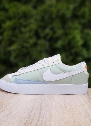 Женские кроссовки nike blazer низкие бежевые с бирюзовым летним кроссовки найк блезер3 фото