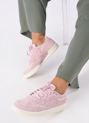 Reebok оригинал замшевые розовые кроссовки с сиреневым шиммером