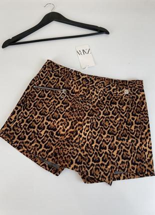 Юбка-шорты zara m, леопардовый принт юбка zara шорты10 фото