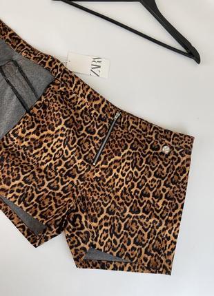 Юбка-шорты zara m, леопардовый принт юбка zara шорты9 фото