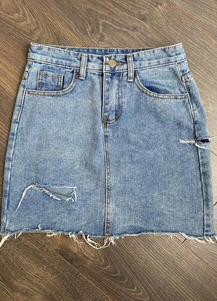 Джинсовая мини юбка голубого цвета zara