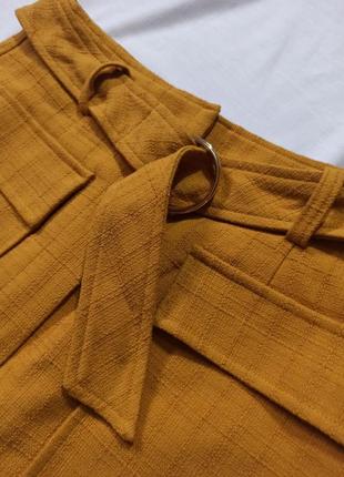 Горчичная юбка миди с вырезом спереди и поясом/юбка карандаш3 фото