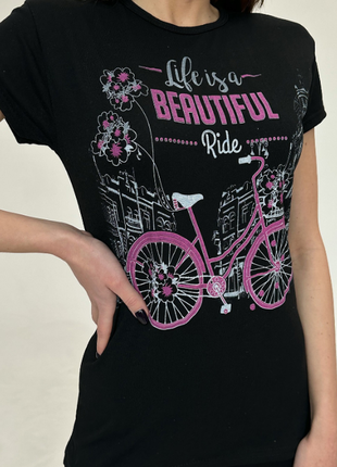 Молодежная футболка с велосипедом принт яркая 8 цветов7 фото