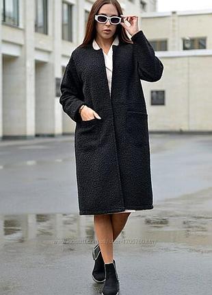 Стильное полушерстяное черное пальто тедди фирмы h&m