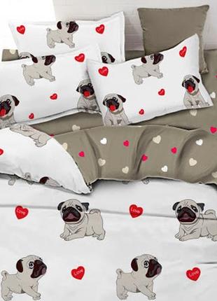 Детский подростковый полуторный комплект 150х220 мопсы собаки сердца бязь голд люкс виталина