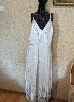 Нарядное белое платье миди с бахромой и вышивкой asos disign4 фото