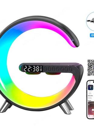 Світильник rgb бездротова зарядка bluetooth колонка годинник будильник чорний4 фото