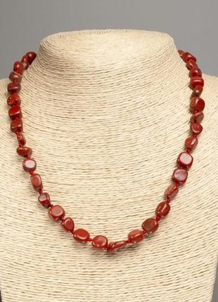 Ожерелье из камня яшма красная галтовка d-5х8-10мм+- l-50см+-