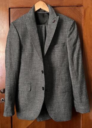 Костюм чоловічий slim fit костюм в крапочку костюм сірий