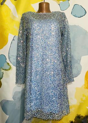 Прекрасна яскрава блискуча сукня zara 2488 / 129 / 400 блакитного кольору eur m