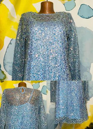 Прекрасна яскрава блискуча сукня zara 2488 / 129 / 400 блакитного кольору eur m