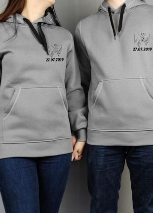 Толстовки парні худі з датою сірі