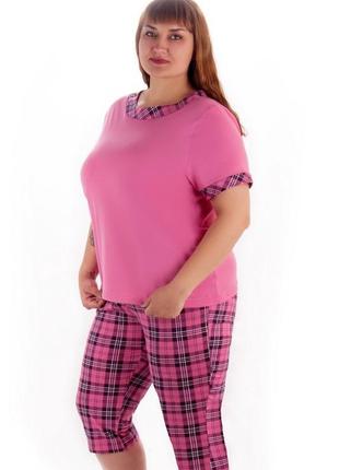 Летняя легкая пижама футболка и бриджи, женская хлопковая пижама для сна и дома, летняя пижама батал