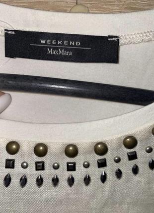 Льняна футболка max mara блуза футболка экрю футболка с декором футболка с льна льняная футболка оригинал3 фото
