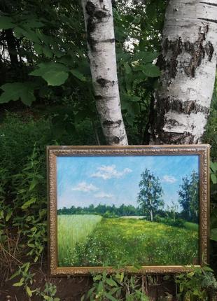 Картина маслом пейзаж поле живопис краєвид
