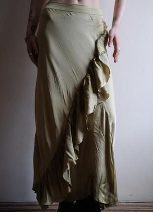 Винтажная вискозная юбка миди золотистого цвета