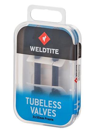 Вентиль weldtite 05050 tubeless valve kit для безкамерних ободів, 55мм, (2шт)