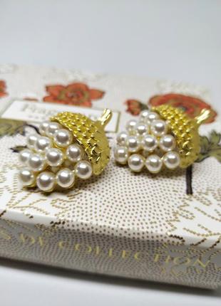 Розкішні сережки жолудь під матове золото ретро вінтаж кульчики кластери пусети6 фото