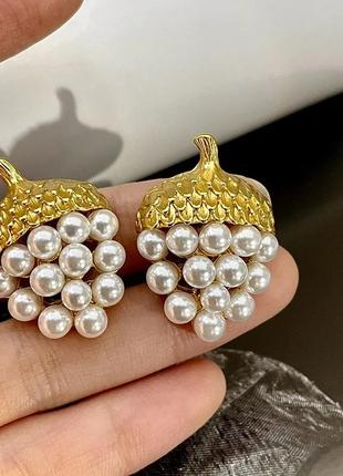 Розкішні сережки жолудь під матове золото ретро вінтаж кульчики кластери пусети4 фото