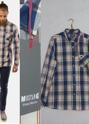 Рубашка в клетку 100%- котон mustang true denim slim fit1 фото