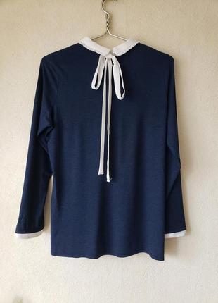 Трикотажная блуза-  лонгслив с контрастным воротничком питер пен бренда blue chameleon5 фото