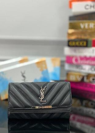 Кошелек стеганый черный женский в стиле  yves saint laurent кошелек  ив сен лоран  ysl