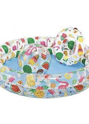 Детский надувной бассейн , набор бассейн , м'яч и круг фламинго ананас intex 59460 от 2 лет 122х25 см1 фото