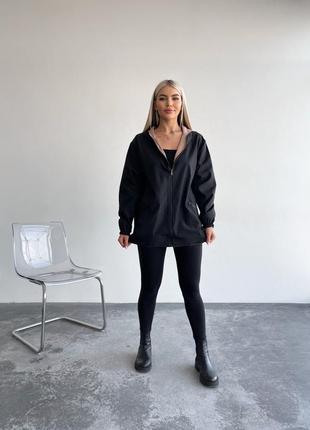 Эксклюзивная курточка с капюшоном двусторонний черный+беж