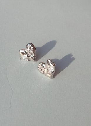 Сережки срібло посріблення 925 проба сережки із камінням гвіздки кульчики пусети серця серце2 фото