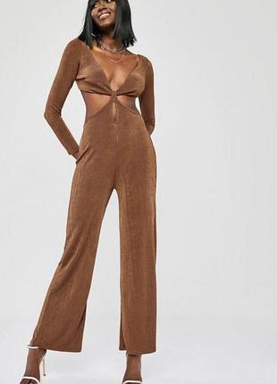 Коричневый ромпер комбинезон zara zaful комбинезон с струящийся ткани