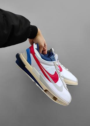 Крутые мужские кроссовки nike zoom cortez sp sacai белые цветные