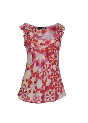 Шовкова блуза з рюшами love moschino шелковая блуза с оборками нарядная блуза в цветочный принт оригинал1 фото