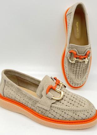 Женские замшевые мокасины бежевые мокасины magli marani.